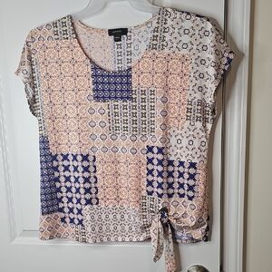 Espresso Women's Patchwork Short Sleeve Top‎ - Navy and Peach Size L